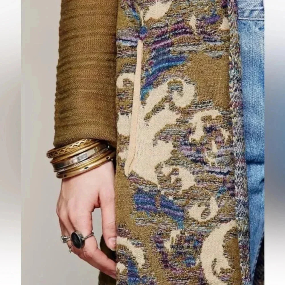Free People After the Storm Hooded Long Open Face Cardigan Sz M - Picture 3 of 6